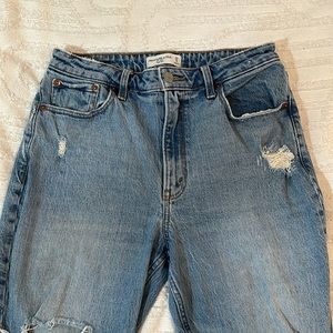 Abercrombie & Fitch Curve Love Mom Jean - High Waisted, Ripped, Detailed Ankle